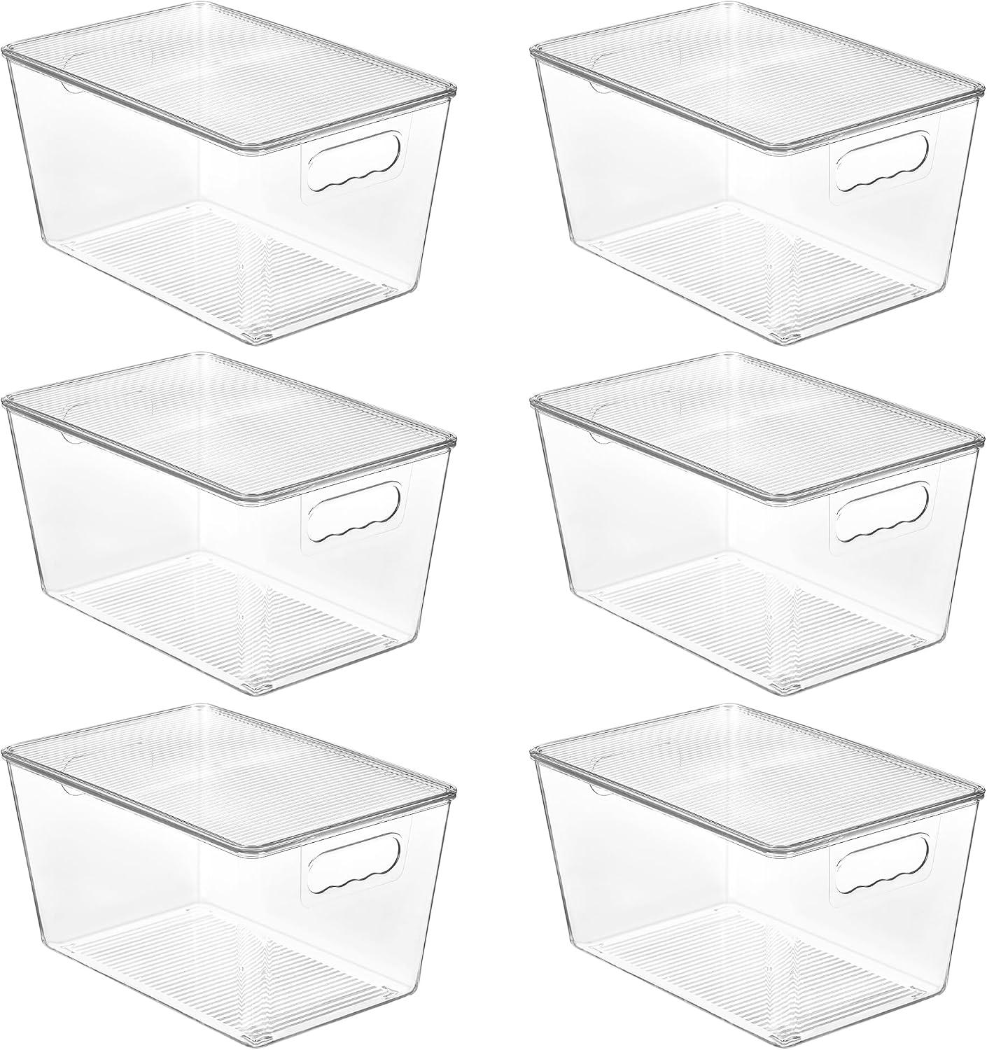 Juego de seis cajas transparentes apilables con tapa abatible